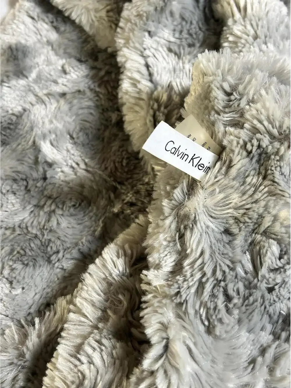 Calvin‎ Klein Gray Plush Scarf + Leopard Faux Fur Scarf Bundle Winter